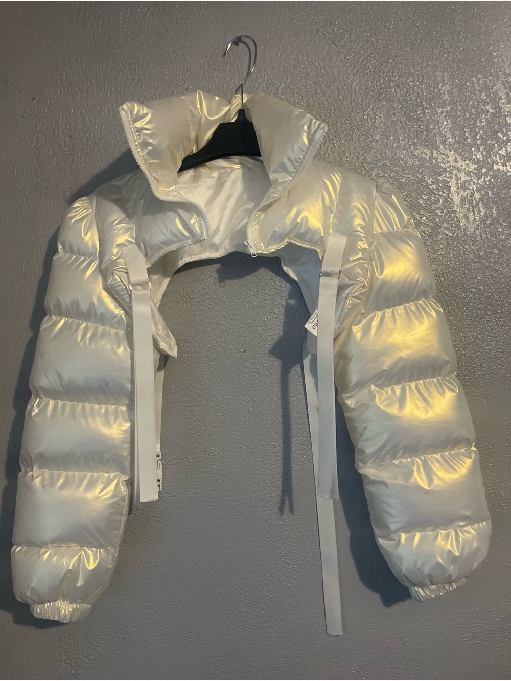 Iridescent White Puffer Shrug Jacket